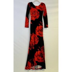 Women's Maxi Evening Dress Black Red Roses Wimsigoth Romance Small Karen T